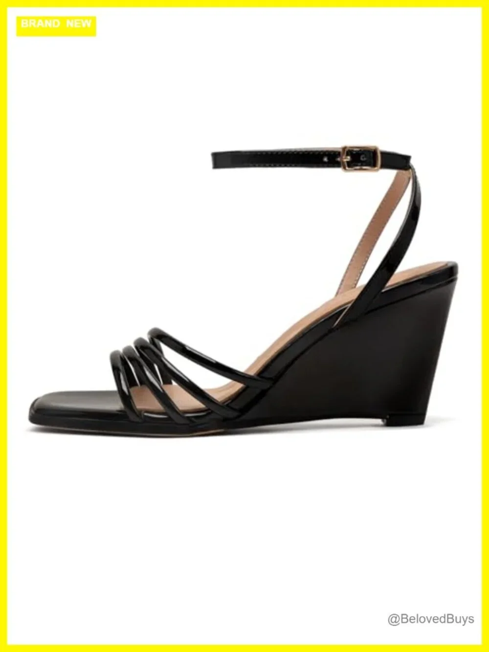 Women's Wedge Sandals with Ankle Strap, Open Toe, 3-Inch Heel, Faux Leather,
